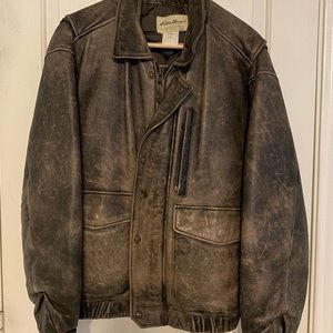 Eddie Bauer Leather Bomber Down Jacket Men’s Large Distressed